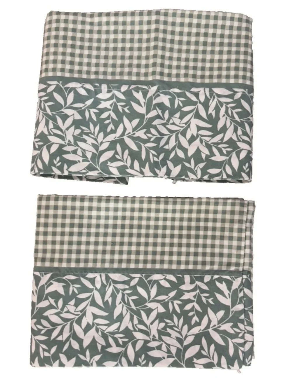 PAIR Westpoint Stevens Pillowcases Standard Green Gingham Check Cotton Blend USA